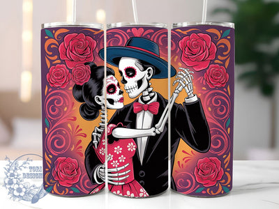 Day of the Dead Dancing Skeleton Tumbler, Dancing Skeletons Wrap, Calavera Dancers Sublimation, Dia De Los Muertos Cup, Mexican Folk Art Tumbler, Colorful Skull Dance Design, Festive Skeleton Drinkware Sublimation ToriDesigns 