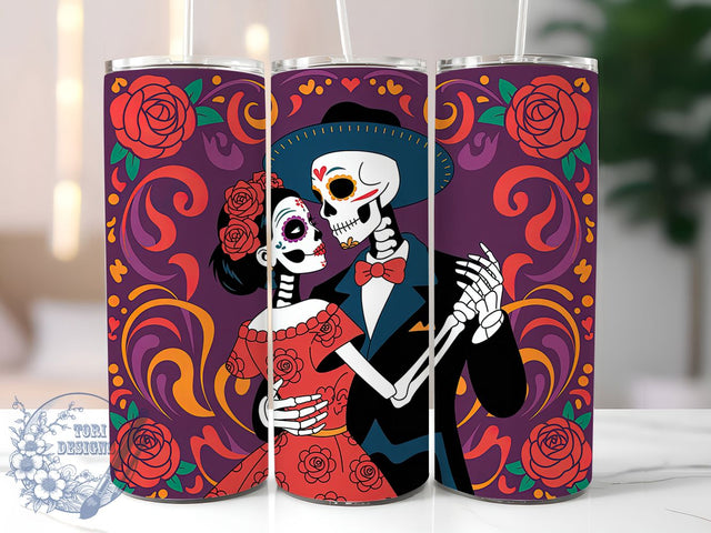 Day of the Dead Dancing Skeleton Tumbler, Dancing Skeletons Wrap, Calavera Dancers Sublimation, Dia De Los Muertos Cup, Mexican Folk Art Tumbler, Colorful Skull Dance Design, Festive Skeleton Drinkware Sublimation ToriDesigns 