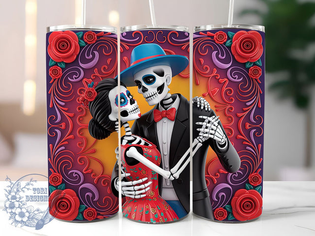 Day of the Dead Dancing Skeleton Tumbler, Dancing Skeletons Wrap, Calavera Dancers Sublimation, Dia De Los Muertos Cup, Mexican Folk Art Tumbler, Colorful Skull Dance Design, Festive Skeleton Drinkware Sublimation ToriDesigns 