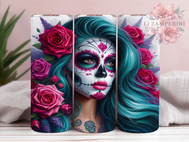 Day of the Dead Floral Skeleton Tumbler Wrap, Skeleton Halloween Mug, Floral Skull Art, 20Oz Tumbler Wrap, Sublimation Design, Mexican Holiday Drinkware, Spooky Floral Print Sublimation Li Zamperini 