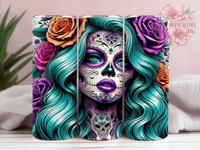 Day of the Dead Floral Skeleton Tumbler Wrap, Skeleton Halloween Mug, Floral Skull Art, 20Oz Tumbler Wrap, Sublimation Design, Mexican Holiday Drinkware, Spooky Floral Print Sublimation Li Zamperini 