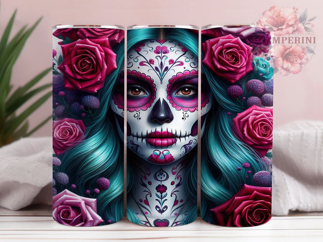 Day of the Dead Floral Skeleton Tumbler Wrap, Skeleton Halloween Mug, Floral Skull Art, 20Oz Tumbler Wrap, Sublimation Design, Mexican Holiday Drinkware, Spooky Floral Print Sublimation Li Zamperini 