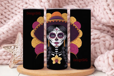 Day of the Dead Floral Skull Tumbler Sublimation DesignSVG 