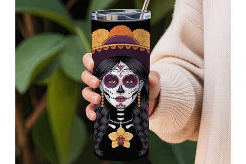 Day of the Dead Floral Skull Tumbler Sublimation DesignSVG 