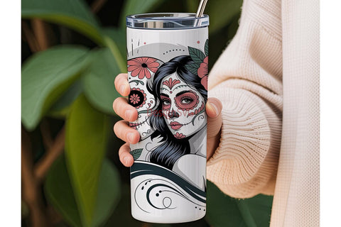 Day of the Dead Floral Skull Tumbler Sublimation DesignSVG 