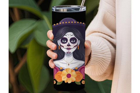 Day of the Dead Floral Skull Tumbler Sublimation DesignSVG 
