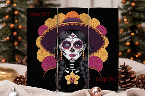Day of the Dead Floral Skull Tumbler Sublimation DesignSVG 
