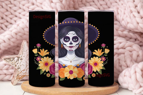 Day of the Dead Floral Skull Tumbler Sublimation DesignSVG 