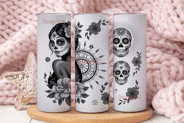 Day of the Dead Floral Skull Tumbler Sublimation DesignSVG 