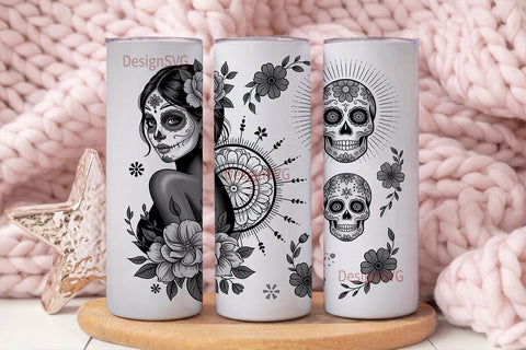 Day of the Dead Floral Skull Tumbler Sublimation DesignSVG 