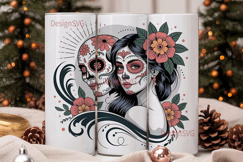 Day of the Dead Floral Skull Tumbler Sublimation DesignSVG 