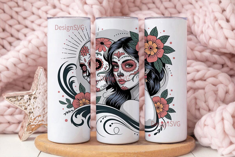Day of the Dead Floral Skull Tumbler Sublimation DesignSVG 