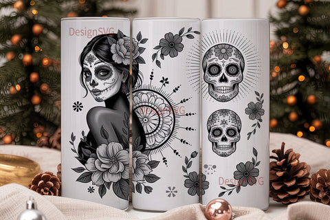 Day of the Dead Floral Skull Tumbler Sublimation DesignSVG 