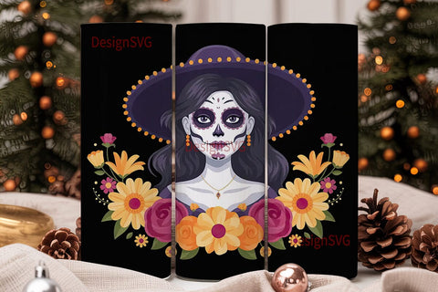 Day of the Dead Floral Skull Tumbler Sublimation DesignSVG 