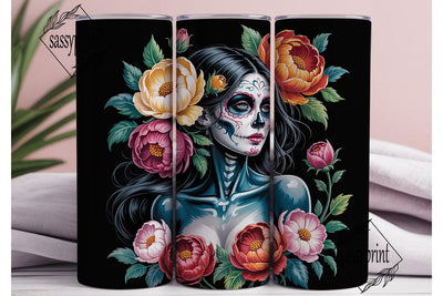 Day of the Dead Floral Skull Tumbler Sublimation sassyprint 