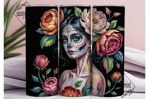 Day of the Dead Floral Skull Tumbler Sublimation sassyprint 