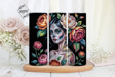 Day of the Dead Floral Skull Tumbler Sublimation sassyprint 