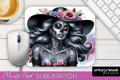 Day of the Dead Halloween Mouse Pad, Sugar Skull Mousepad Sublimation OrangeBrushStudio 
