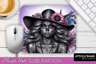 Day of the Dead Halloween Mouse Pad, Sugar Skull Mousepad Sublimation OrangeBrushStudio 