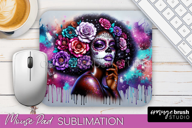 Day of the Dead Halloween Mouse Pad, Sugar Skull Mousepad Sublimation OrangeBrushStudio 