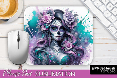 Day of the Dead Halloween Mouse Pad, Sugar Skull Mousepad Sublimation OrangeBrushStudio 