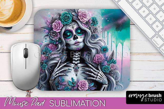 Day of the Dead Halloween Mouse Pad, Sugar Skull Mousepad Sublimation OrangeBrushStudio 