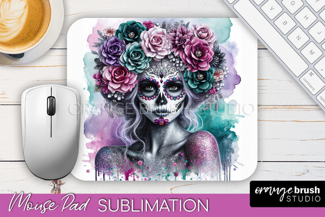 Day of the Dead Halloween Mouse Pad, Sugar Skull Mousepad Sublimation OrangeBrushStudio 