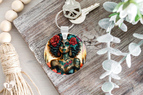 Day of The Dead Keychain Sublimation, Key Ring Design PNG Sublimation BijouBay 