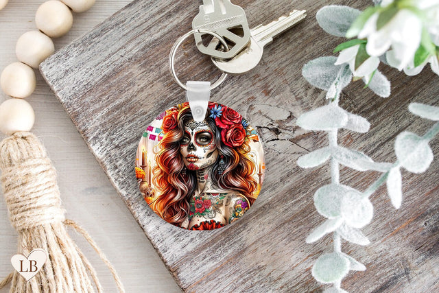 Day of The Dead Keychain Sublimation, Key Ring Design PNG Sublimation BijouBay 