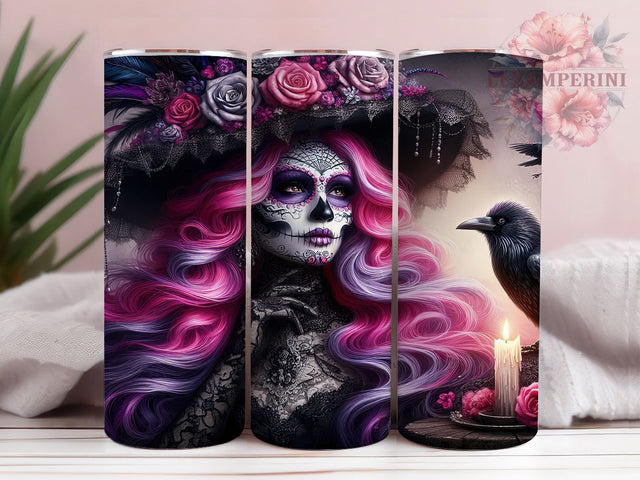 Day of the Dead La Catrina Tumbler, La Catrina Wrap, Sugar Skull Tumbler, Mexican Holiday Cup, Dia De Los Muertos Mug, Skeleton Lady Art, Halloween Tumbler Design Sublimation Li Zamperini 