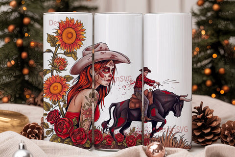 Day of the Dead Rodeo Tumbler Wrap Sublimation DesignSVG 
