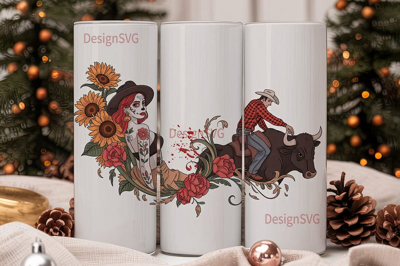 Day of the Dead Rodeo Tumbler Wrap Sublimation DesignSVG 