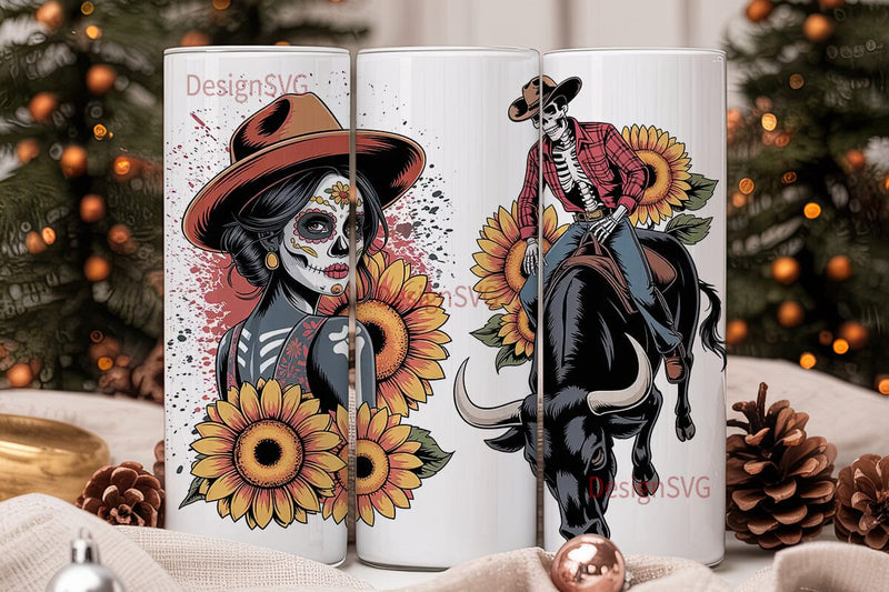 Day of the Dead Rodeo Tumbler Wrap Sublimation DesignSVG 