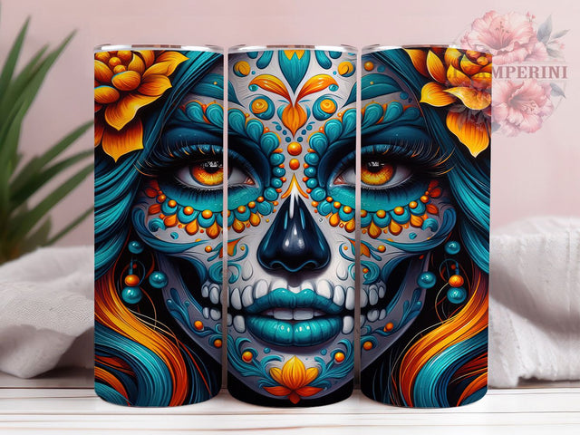 Day Of The Dead Spooky Sugar Skull Tumbler, Sugar Skull Spooky Cup Wrap, 20Oz Sublimation Design, Dia De Los Muertos Drinkware, Halloween Skull Coffee Cup, Festive Spooky Tumbler, Mexican Holiday Mug Sublimation Li Zamperini 