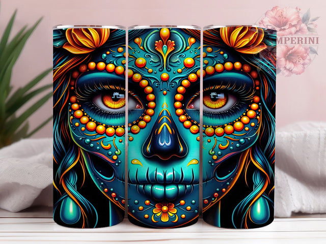 Day Of The Dead Spooky Sugar Skull Tumbler, Sugar Skull Spooky Cup Wrap, 20Oz Sublimation Design, Dia De Los Muertos Drinkware, Halloween Skull Coffee Cup, Festive Spooky Tumbler, Mexican Holiday Mug Sublimation Li Zamperini 