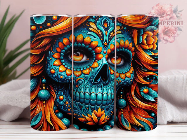 Day Of The Dead Spooky Sugar Skull Tumbler, Sugar Skull Spooky Cup Wrap, 20Oz Sublimation Design, Dia De Los Muertos Drinkware, Halloween Skull Coffee Cup, Festive Spooky Tumbler, Mexican Holiday Mug Sublimation Li Zamperini 