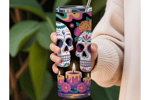 Day of the Dead Sugar Skull 20oz Tumbler Sublimation DesignSVG 
