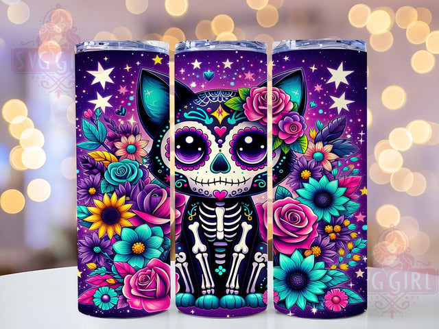 Day of the Dead Sugar Skull Cat Tumbler, Black Cat Halloween Wrap, Sugar Skull Cat Sublimation, Gothic Cat Drinkware, Spooky Cat Tumbler, Dia de los Muertos Cup, Haunted Cat Design Sublimation SvggirlplusArt 