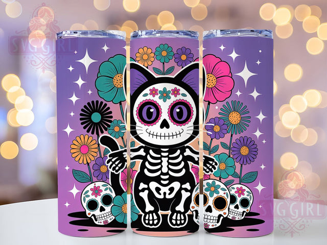 Day of the Dead Sugar Skull Cat Tumbler, Black Cat Halloween Wrap, Sugar Skull Cat Sublimation, Gothic Cat Drinkware, Spooky Cat Tumbler, Dia de los Muertos Cup, Haunted Cat Design Sublimation SvggirlplusArt 