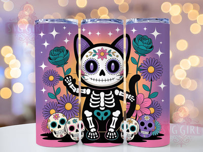 Day of the Dead Sugar Skull Cat Tumbler, Black Cat Halloween Wrap, Sugar Skull Cat Sublimation, Gothic Cat Drinkware, Spooky Cat Tumbler, Dia de los Muertos Cup, Haunted Cat Design Sublimation SvggirlplusArt 