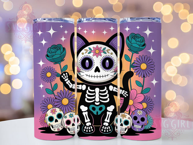 Day of the Dead Sugar Skull Cat Tumbler, Black Cat Halloween Wrap, Sugar Skull Cat Sublimation, Gothic Cat Drinkware, Spooky Cat Tumbler, Dia de los Muertos Cup, Haunted Cat Design Sublimation SvggirlplusArt 