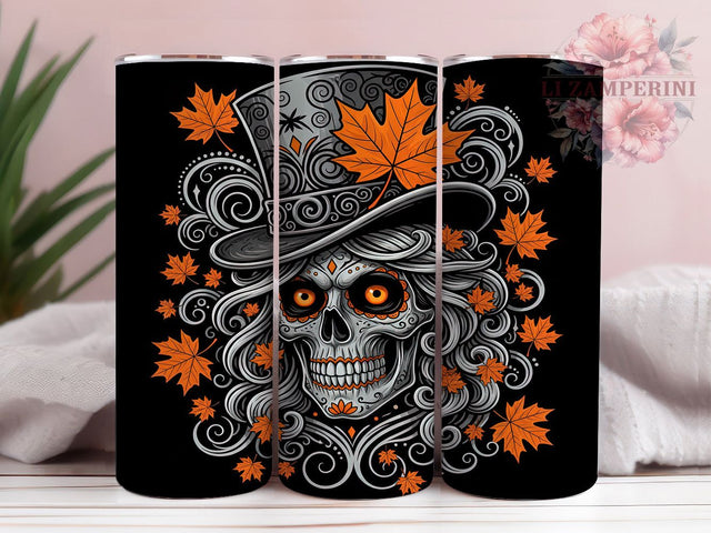 Day Of The Dead Sugar Skull Fall Tumbler, Sugar Skull Fall Cup Wrap, 20Oz Sublimation Design, Dia De Los Muertos Drinkware, Autumn Skull Coffee Cup, Festive Fall Tumbler, Mexican Holiday Mug Sublimation Li Zamperini 