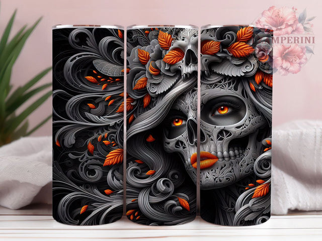 Day Of The Dead Sugar Skull Fall Tumbler, Sugar Skull Fall Cup Wrap, 20Oz Sublimation Design, Dia De Los Muertos Drinkware, Autumn Skull Coffee Cup, Festive Fall Tumbler, Mexican Holiday Mug Sublimation Li Zamperini 