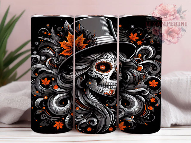 Day Of The Dead Sugar Skull Fall Tumbler, Sugar Skull Fall Cup Wrap, 20Oz Sublimation Design, Dia De Los Muertos Drinkware, Autumn Skull Coffee Cup, Festive Fall Tumbler, Mexican Holiday Mug Sublimation Li Zamperini 