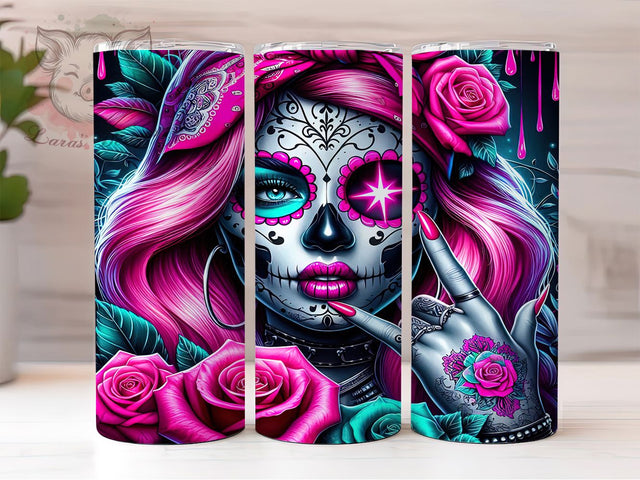 Day of the Dead Sugar Skull Tumbler, Day of the Dead Cup, Floral Skull Wrap, Colorful Skull Design, Dia De Los Muertos Gift, Vibrant Skull Art, Gothic Floral Tumbler Sublimation Lara' s Designs 