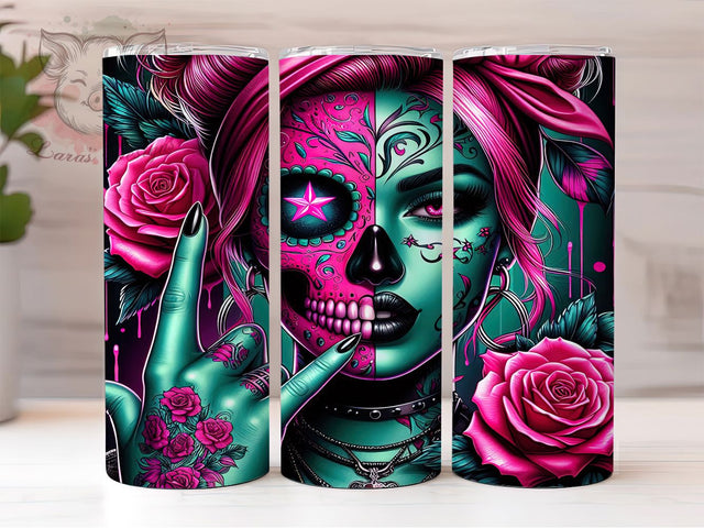 Day of the Dead Sugar Skull Tumbler, Day of the Dead Cup, Floral Skull Wrap, Colorful Skull Design, Dia De Los Muertos Gift, Vibrant Skull Art, Gothic Floral Tumbler Sublimation Lara' s Designs 