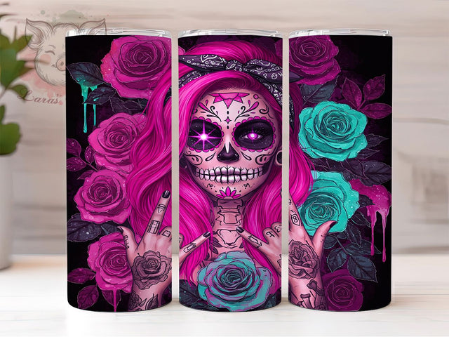Day of the Dead Sugar Skull Tumbler, Day of the Dead Cup, Floral Skull Wrap, Colorful Skull Design, Dia De Los Muertos Gift, Vibrant Skull Art, Gothic Floral Tumbler Sublimation Lara' s Designs 