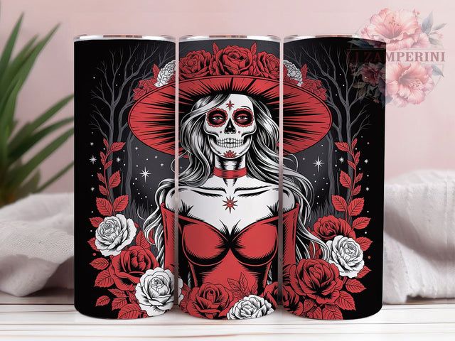 Day Of The Dead Sugar Skull Tumbler, Sugar Skull Cup Wrap, 20Oz Sublimation Design, Dia De Los Muertos Drinkware, Colorful Skull Coffee Cup, Mexican Holiday Tumbler, Festive Skull Mug Sublimation Li Zamperini 