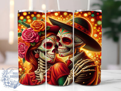 Day of the Dead Sugar Skull Tumbler, Sugar Skull Dancers Wrap, Dia De Los Muertos Design, 20Oz Skinny Tumbler Wrap, Mexican Festival Sublimation, Gothic Dance Tumbler, Colorful Skeleton Tumbler Sublimation ToriDesigns 