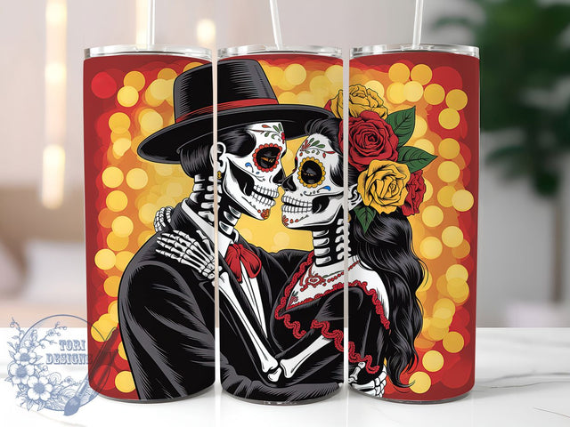 Day of the Dead Sugar Skull Tumbler, Sugar Skull Dancers Wrap, Dia De Los Muertos Design, 20Oz Skinny Tumbler Wrap, Mexican Festival Sublimation, Gothic Dance Tumbler, Colorful Skeleton Tumbler Sublimation ToriDesigns 